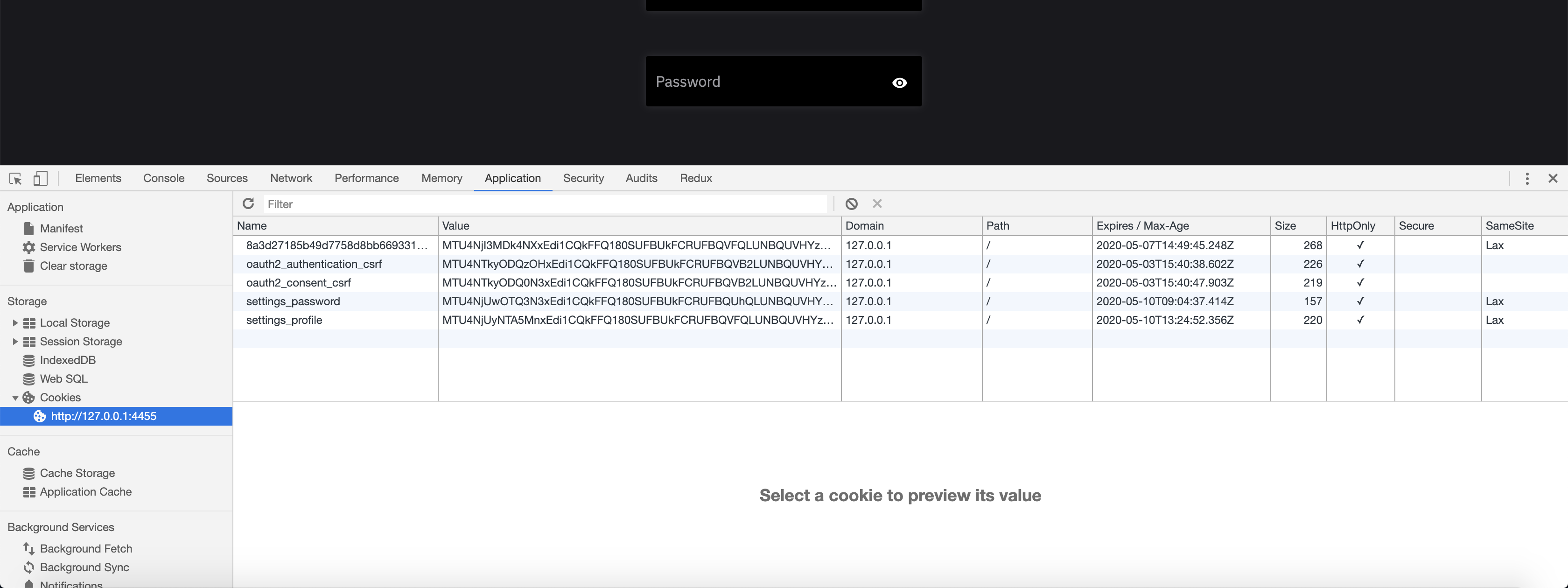 Google Chrome Developer Tools - Application Tab - Cookies